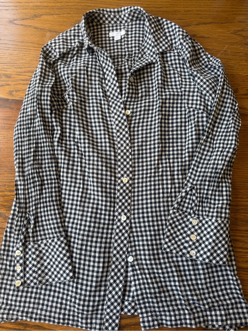 Classic J Jill Black and White Gingham Button-Up Shirt